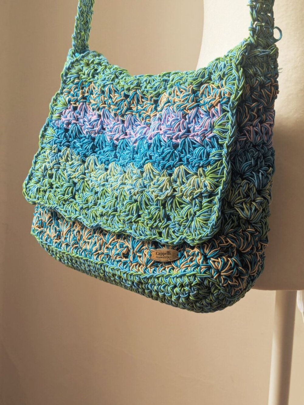 Cappelli Straworld Boho Green Multicolor Crochet Shoulder Bag